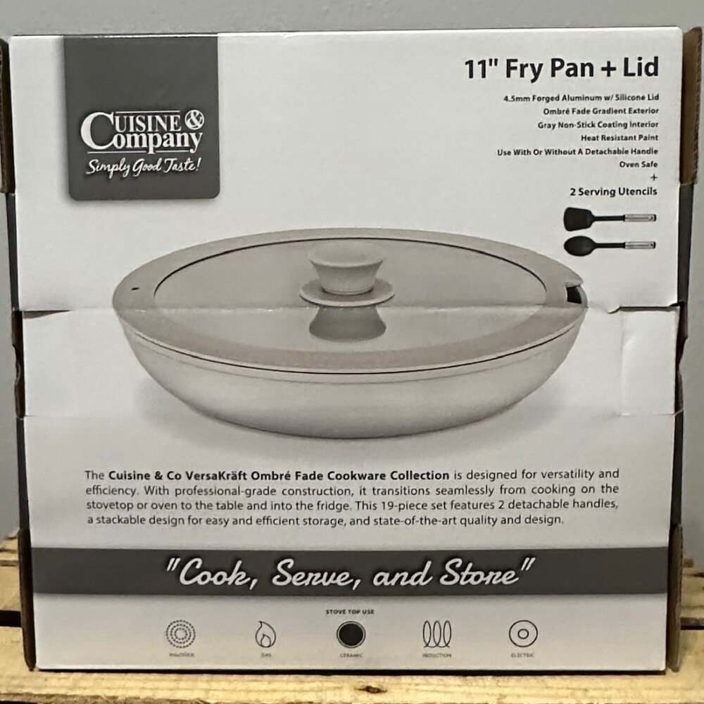 Cuisine & Company 11" Fry Pan + Lid + Detachable Handle + 2 Utensils NWT